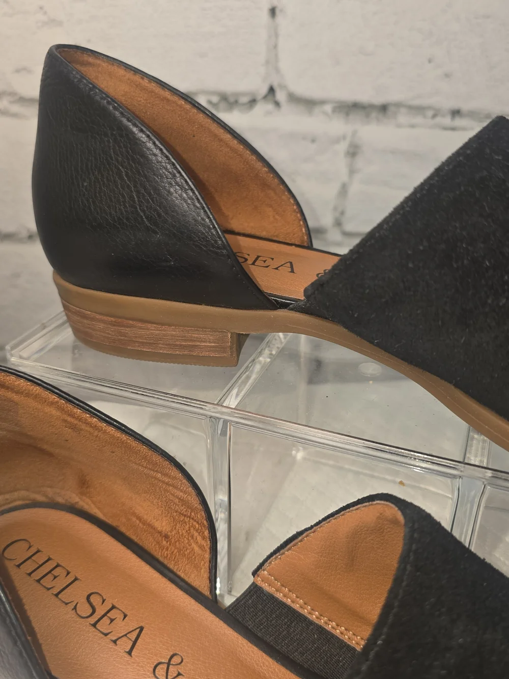 CHELSEA & VIOLET BLACK LEATHER PIPPA FLATS POINTED TOE d'ORSAY CUT OUT WOMENS 8M